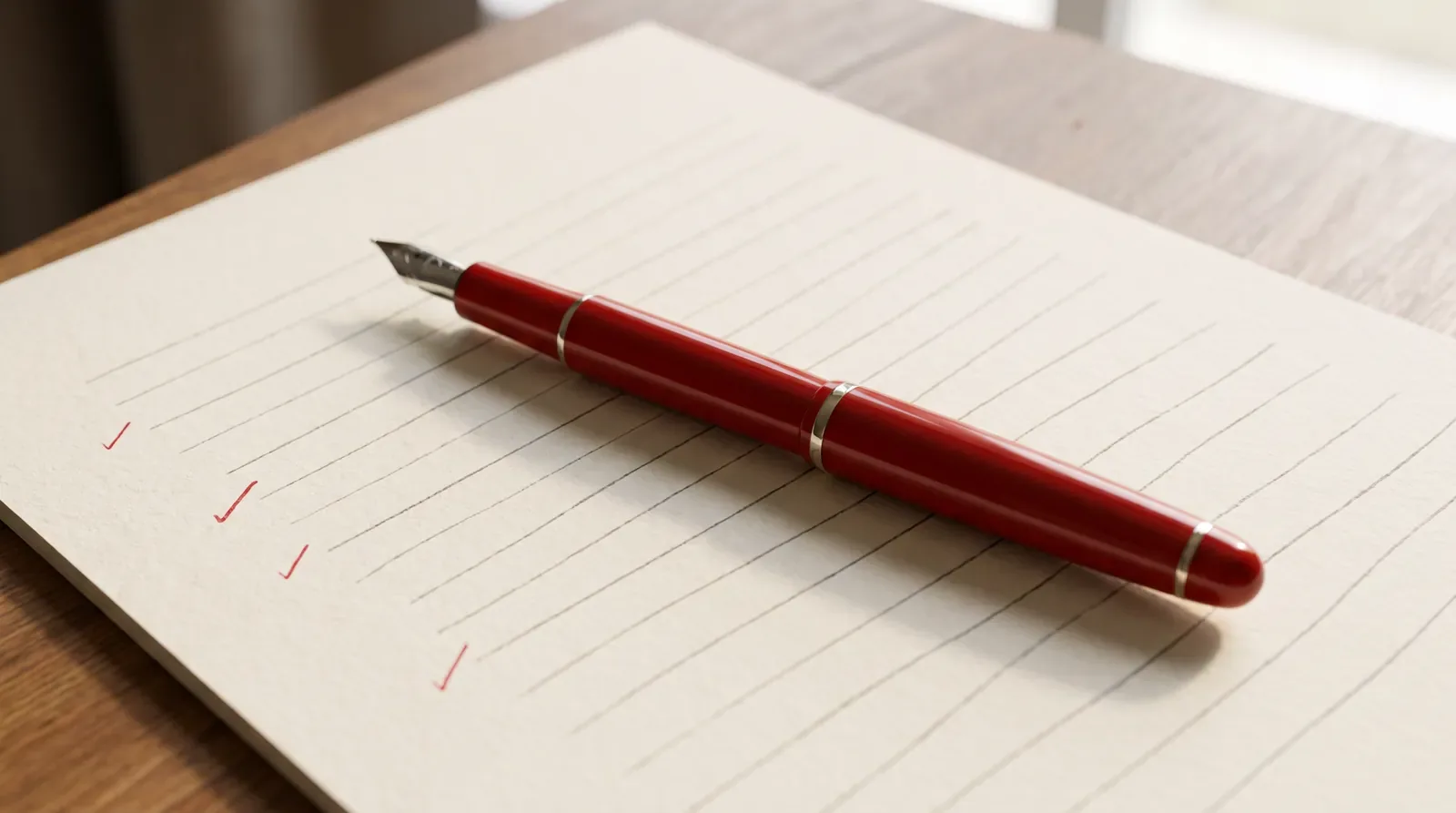A red pen marking corrections on a printed page